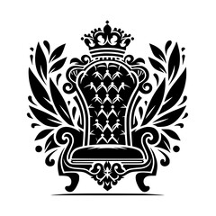 Obraz premium Royal Throne Crest: Elegant Black and White Illustration