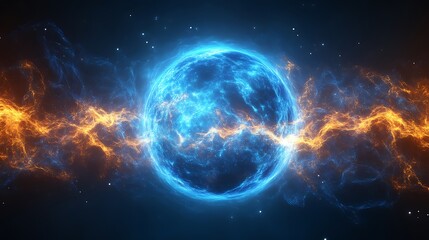 Fototapeta premium Celestial Orb Enveloped in Fiery Blue And Orange Energy