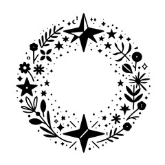 Festive Star and Floral Wreath in Modern Black and White
