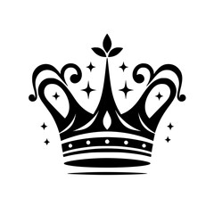 Elegant Black Crown with Sparkling Stars, Royal Design, Vector Icon
