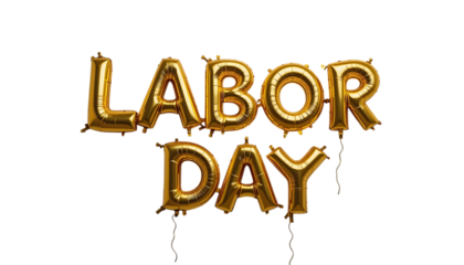 Golden balloon text Labour Day png