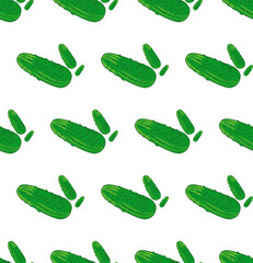 Seamless Pattern with Green Pickles on White Background