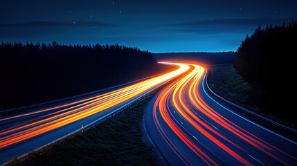 Night Highway Lights Trails