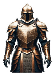 Fototapeta premium Knight in Medieval Gold-Accented Armor with Red Cape