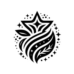 Elegant Star and Leaf Logo Design: Black & White Illustration
