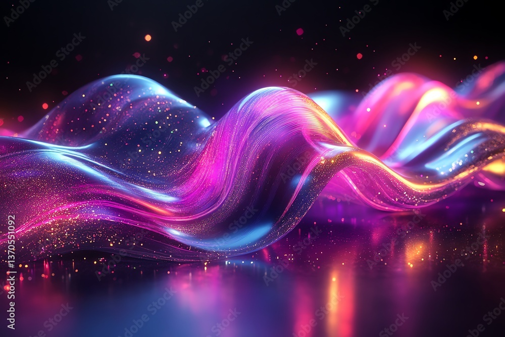 Aufkleber glowing abstract wave pattern shimmers with colorful light and sparkle
