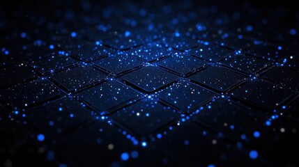 Obraz premium Abstract Digital Grid: Glowing Blue Particles on Dark Surface