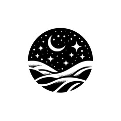 Celestial Nightscape: Circle Emblem, Starry Sky & Hills