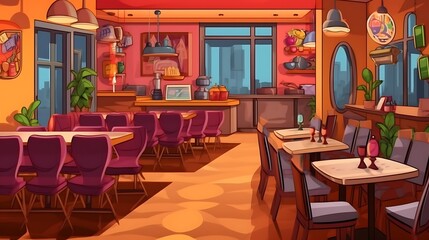 Modern City Cafe Interior Design Featuring Tables and Chairs