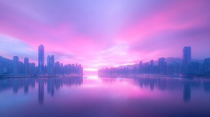 Fototapeta premium Cityscape Serenity: Pink Dawn over the Harbor