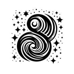Abstract Black & White Spiral with Starry Embellishments
