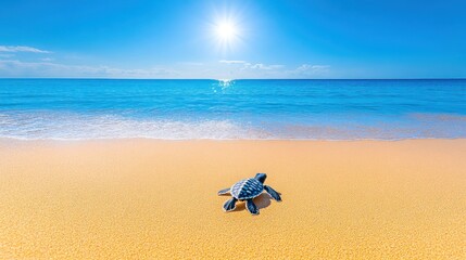 Obraz premium Little Turtle's Journey to the Ocean