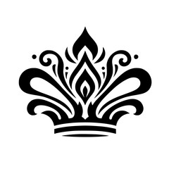 Elegant Black & White Crown/Floral Motif Vector