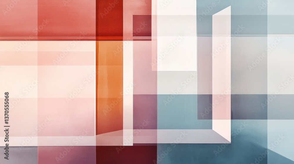 Poster Sophisticated abstract design featuring translucent squares in pastel gradients with overlapping geometric shapes