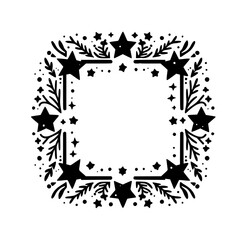 Festive Star & Leaf Wreath Illustration - Minimalist Black & White Frame