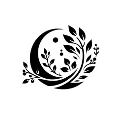 Floral Crescent Logo: Black & White, Nature-Inspired Design