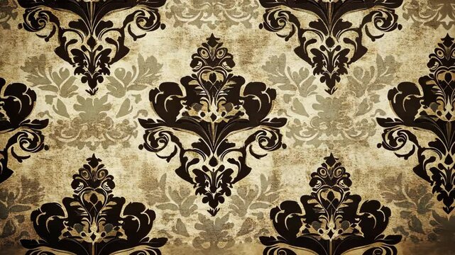 Classic ornate damask pattern design in black and gold tones for elegant decor and interior design projects