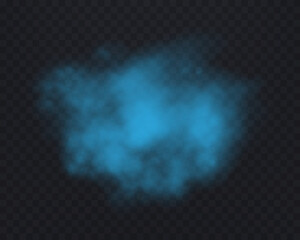 Realistic blue smoke or haze on a transparent background. Magic fog, vapor. Vector illustration.