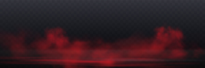 Realistic red smoke or haze, overlay effect on a transparent background. Hot fire and flame, magic fog, vapor on floor. Abstract vector illustration © Elena