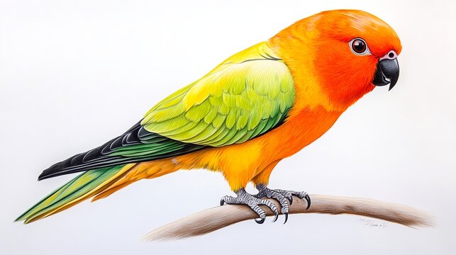 Colorful Parrot on Branch in Pixelated Illustration Style