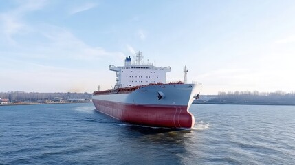 Large cargo ship moving through calm water