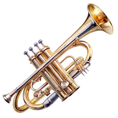 Obraz premium Watercolor Shiny new metallic brass trumpet isolated on transparent background