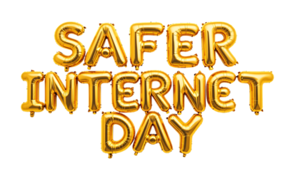 Golden balloon text Safer Internet Day png