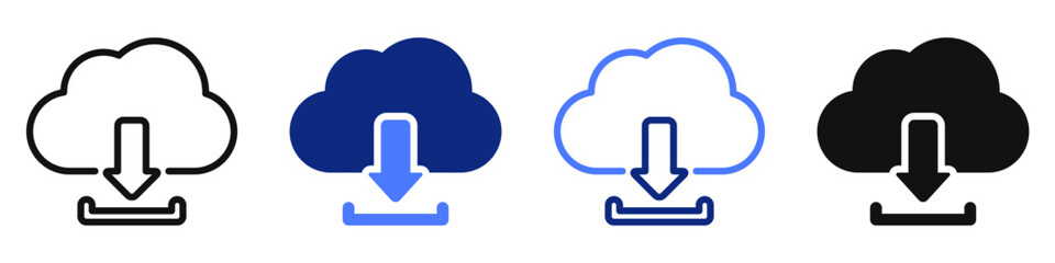 Obraz premium Vector icon or logo related to cloud computing technology, downloading process, AI and big data. Symbol for website or app UI, logo design, illustration