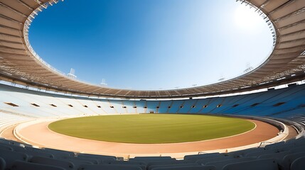 Empty Stadium Showing Green Field and Seating