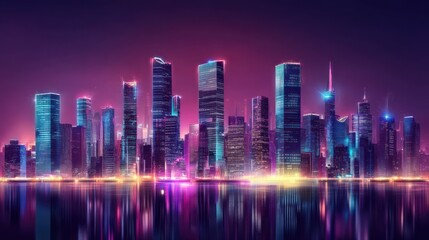 Fototapeta premium A Vibrant Cyberpunk Cityscape with Striking Neon Lights and Stunning Reflections