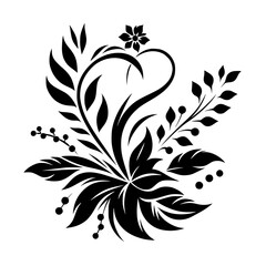 Elegant Black Floral Design on White, Vector Illustration