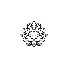 Minimalist Botanical Line Art Logo: Flower with Leaves on White