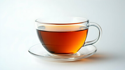 Glass Cup of Hot Aromatic Tea on White Background