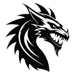 Tribal Dragon Head Silhouette - Vector Tattoo Design. Dragon Head black silhouette isolated on white background.