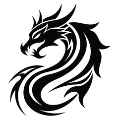 Tribal Dragon Head Silhouette Ornament - Flat Style Vector Illustration. tribal tattoo design. dragon tattoo design