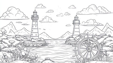 Coastal Lighthouse Sketch Landscape