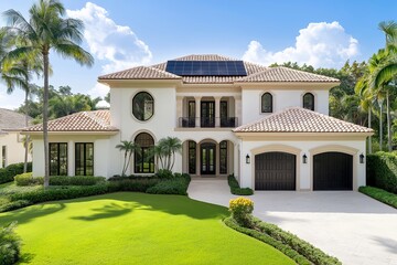 Luxury Golf Course Home in Palm Beach, Florida with Mediterranean Design and Solar Panels, Sustainable Architecture, Terracotta Roof, Green Living, Modern Real Estate
