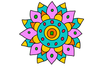 A vibrant, multicolored mandala vector illustration with intricate geometric and floral patterns, symbolizing harmony, spirituality, and traditional Indian art