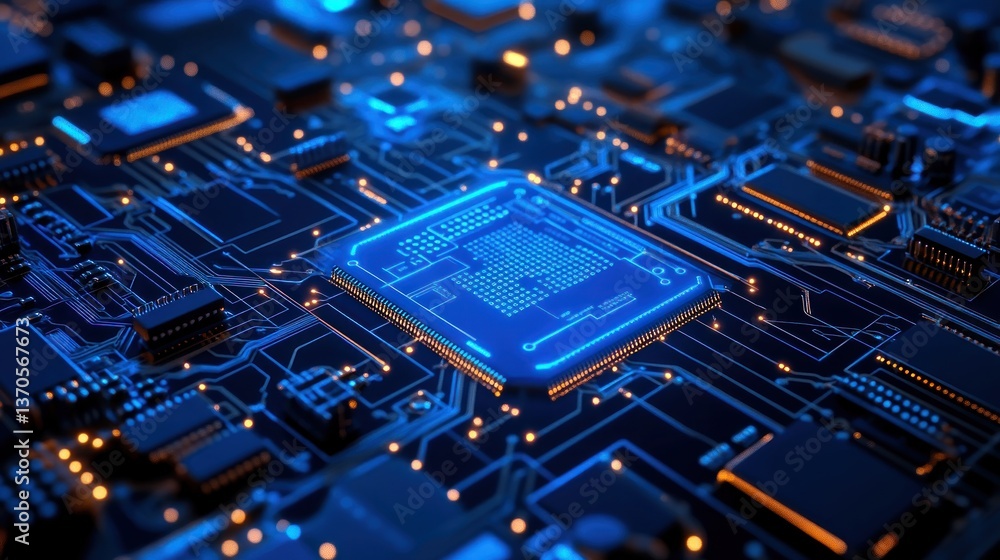 Aufkleber close-up of a circuit board, high-tech microchip technology, digital innovation, electronic componen