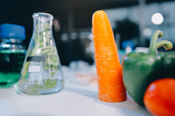 Hands, plant scientist and laboratory test tubes in plant growth research, climate change solution or organic medicine analytics. Zoom, man and worker in food study science or agriculture innovation