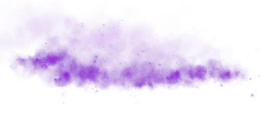 Magic purple smoke with glitter and small particles of twinkling stars. Fog with luminous particles. Purple vapor with stardust. Morning fog over land or water surface, magic haze. Fog or smoke. PNG.