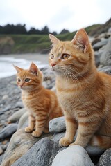 Kittens on Beach Rocks