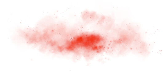Magic red smoke with glitter and small particles of twinkling stars. Fog with luminous particles. Red vapor with stardust. Morning fog over land or water surface, magic haze. Fog or smoke. PNG.
