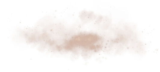 Magic chocolate brown smoke with glitter and small particles of twinkling stars. Fog with luminous particles. Chocolate brown vapor with stardust. PNG.