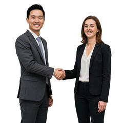 Two Happy Business People Shaking Hands, Professional Agreement, Isolated on Transparent Background, PNG Format
