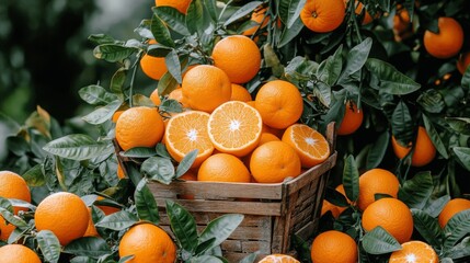 Harvesting fresh oranges in a lush orchard nature photography vibrant environment close-up perspective