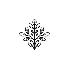 Minimalist Line Art Botanical Emblem on White Background