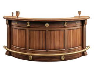 Classic Wooden Bar Counter with Brass Foot Rail