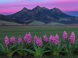 Obraz premium Gorgeous field of colorful flowers with majestic mountains in the background under a bright sky