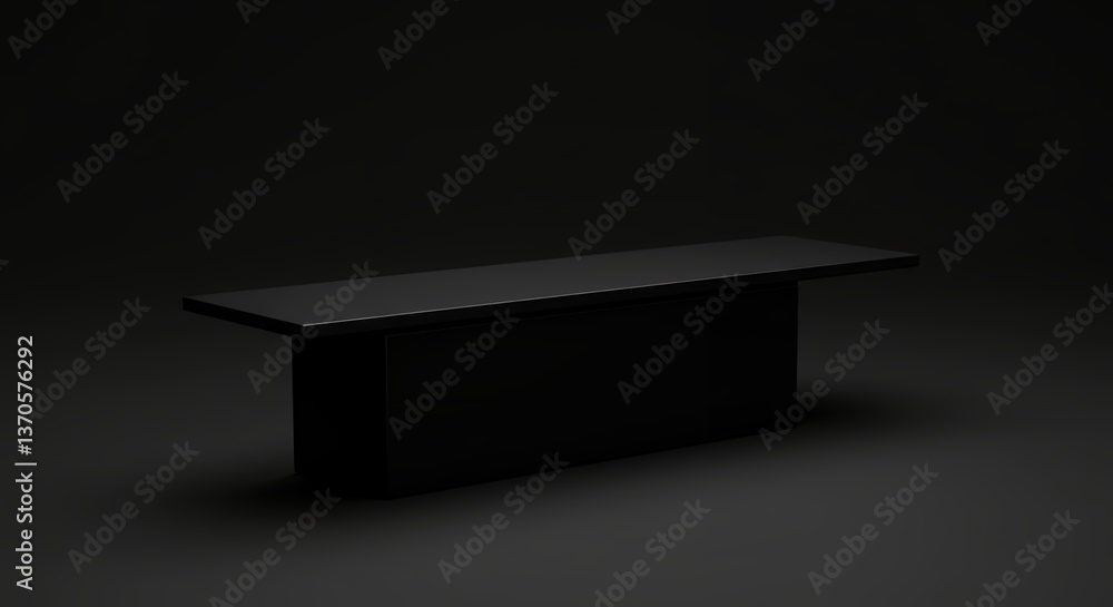 Poster minimalist black podium display table on dark background for product showcase